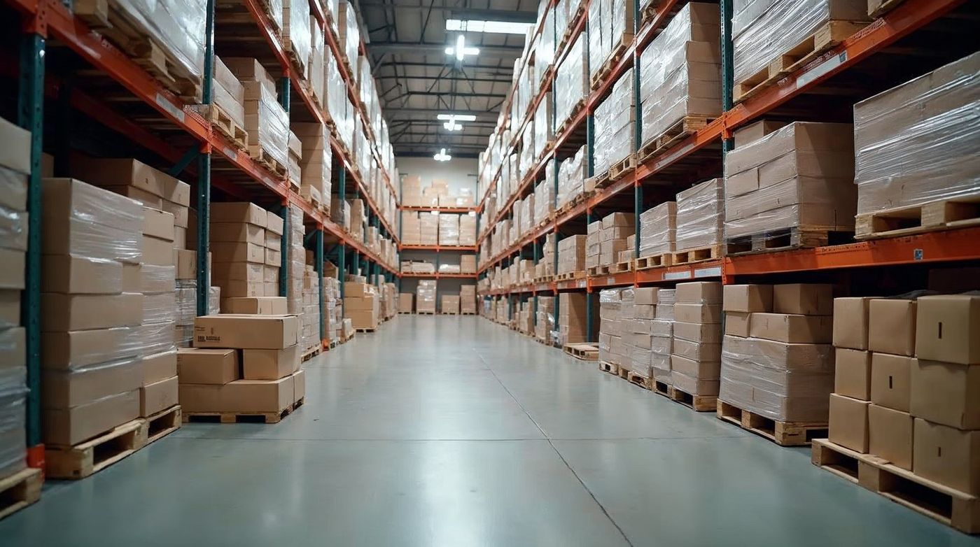 Warehouse pallets stacked with adhesive tape stock